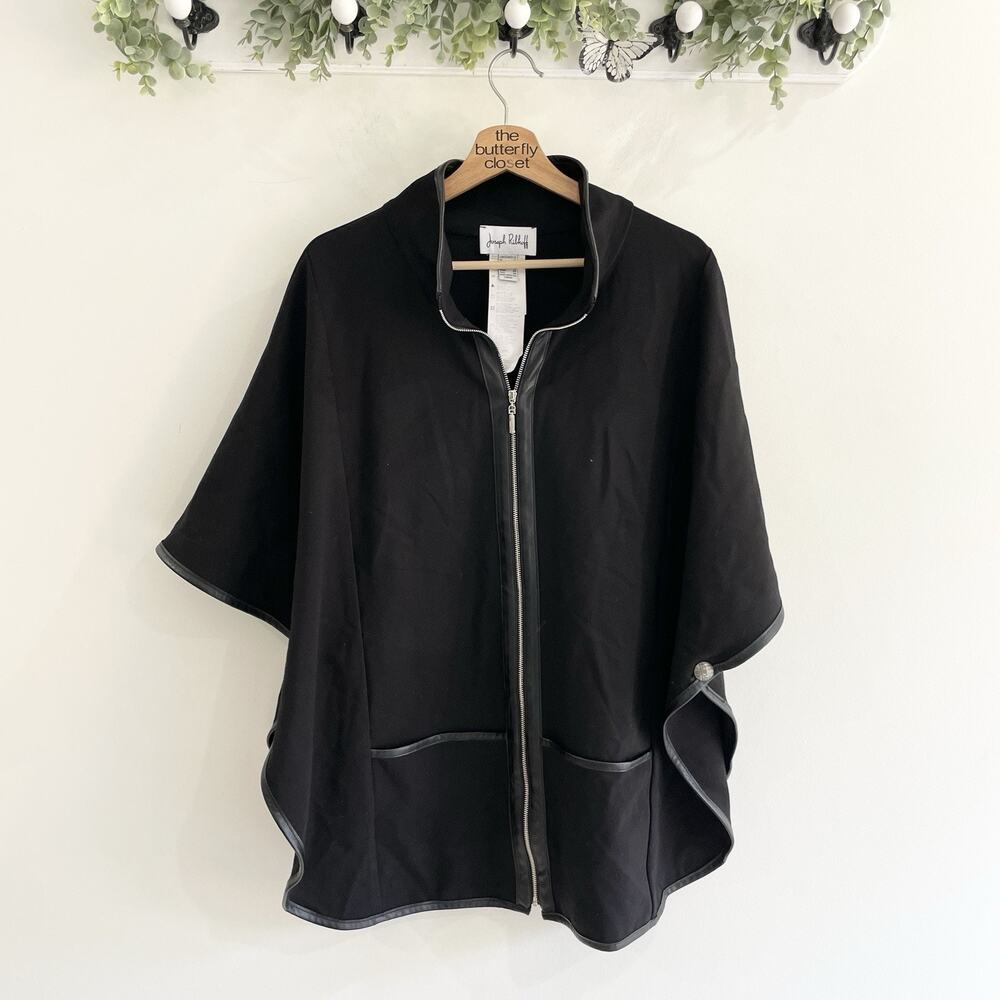 joseph ribkoff Black Zipped Collared Flowy Heavyweight Poncho Shirt Sz 12 16-540